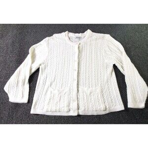 VINTAGE Anthony Richard’s Cardigan Sweater Women's 2x White Granny Cable Knit